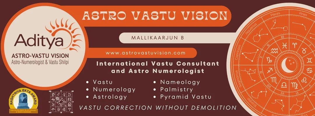 Aditya Astro Vastu Vision Google Maps profile cover banner showing the "Vastu Correction Without Demolition" tagline